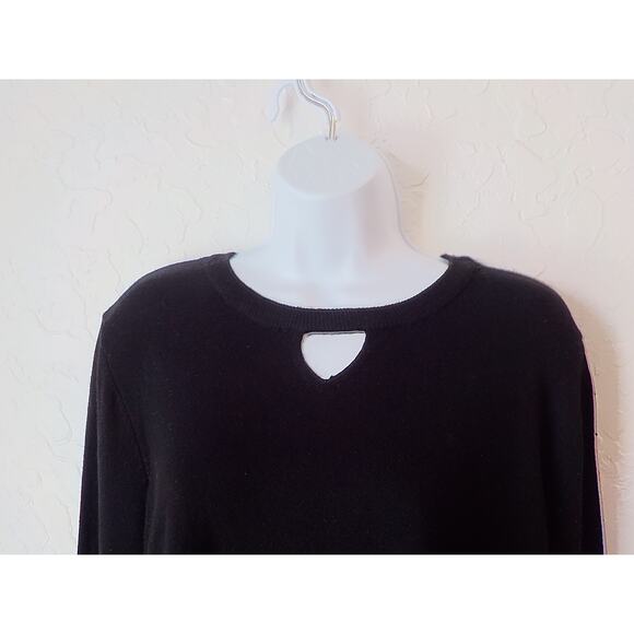 ONE A Women Large Black Top Knit Front Rayon Back Keyhole Long Sleeve Hi-LowHem - Picture 6 of 10